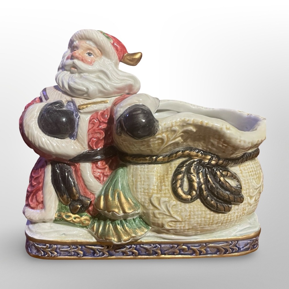 VNT Fitz and‎ Floyd Omnibus Santa Claus Ceramic Planter Cachepot Christmas Decor